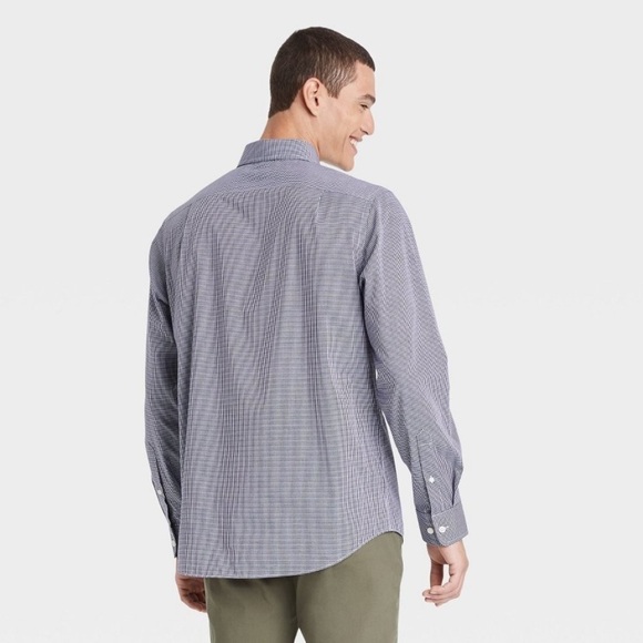 NWT - Navy Gingham Check Long Sleeve Button Up Dress Shirt - Standard Fit - Picture 5 of 8